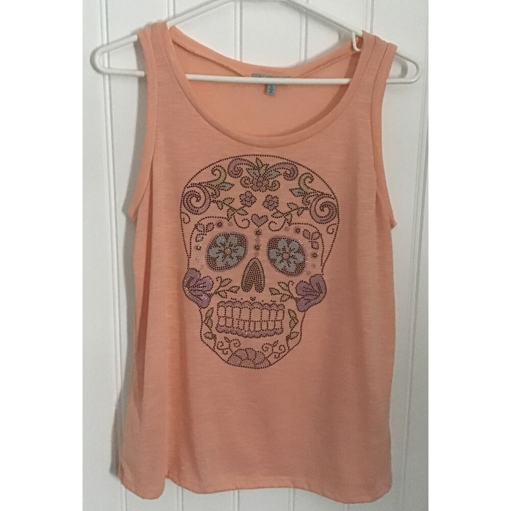 NWOT Charlotte Russe Women’s Peach Multi Colored Beaded Skull Tank Top Small